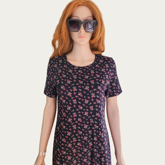 Laura Ashley 100% Cotton Dark Blue Ditsy Floral Midi Dress, Sz M EUC - Picture 2 of 8